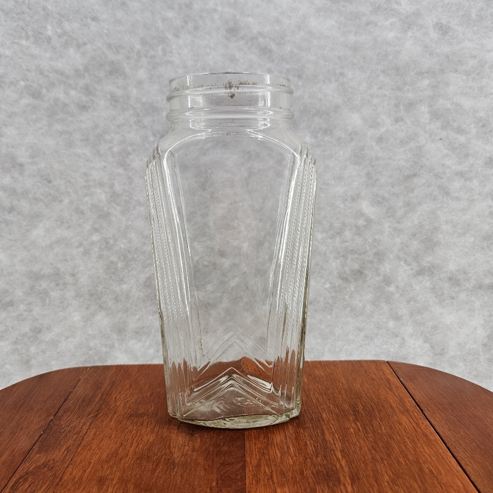 Vintage Hazel Atlas ribbed jar Pat 8078 clear glass 8" tall Excellent No‎ Chips